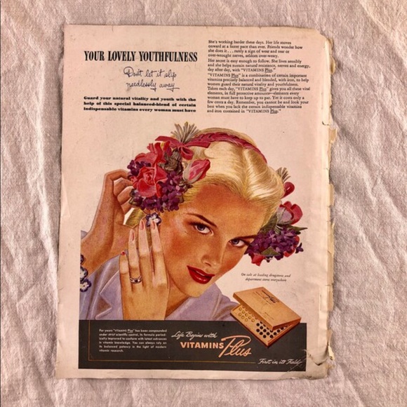 ! Cover, Aug 1944 Woman's Day Magazine, 2 Sides, Child in Pool, Vitamins Plus Ad - Picture 2 of 7